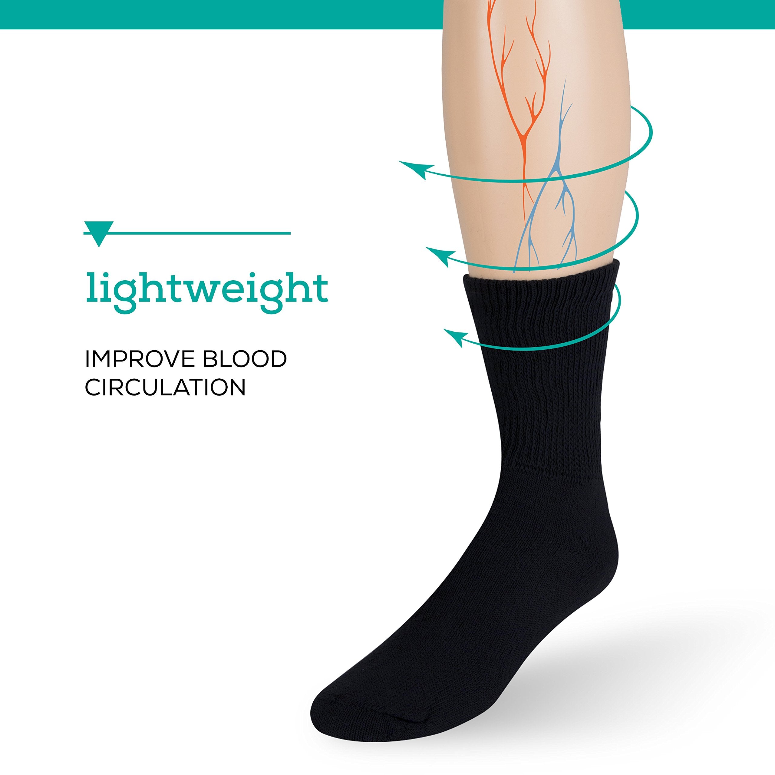 Men's Diabetic Socks - 12 Pack - Black - By Zeke, Size 10-13