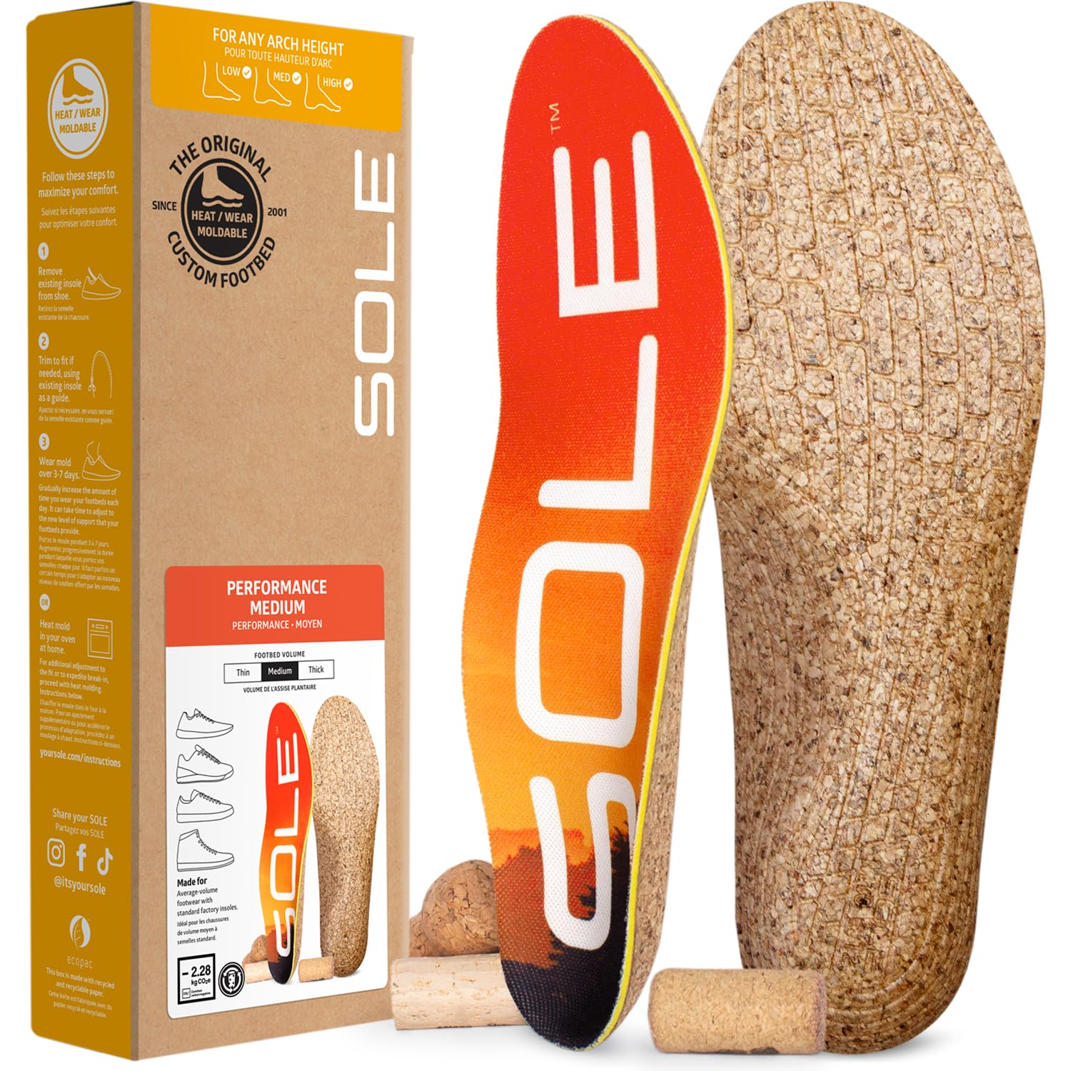 SOLE Performance Medium Shoe Insoles - Orthotic Arch Support Inserts for Plantar Fasciitis Relief and Comfort - Mens Size 7/Wome