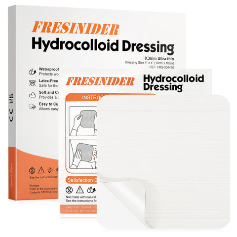 FRESINIDER Hydrocolloid Wound Dressing 4 x 4 - 10 Pack Ultra Thin Self-Adhesive Bandages for Wound Care, Bed Sores, Acne, Bliste