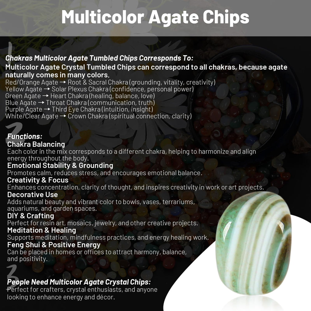 1.1lb Natural Multicolor Agate Crystal Tumbled Chips-Agate Healing Crystals Chips, Crushed Crystal Gemstones for Crafts, Beautif