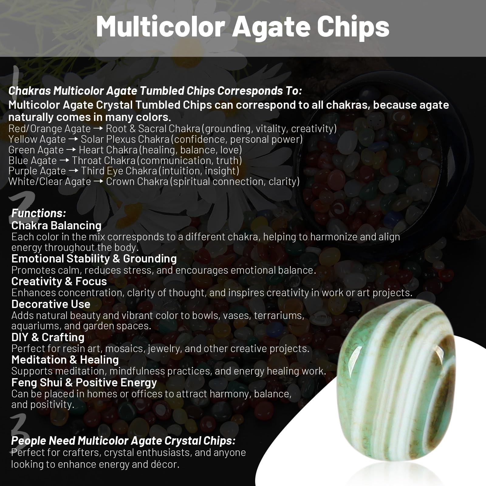 1.1lb Natural Multicolor Agate Crystal Tumbled Chips-Agate Healing Crystals Chips, Crushed Crystal Gemstones for Crafts, Beautif