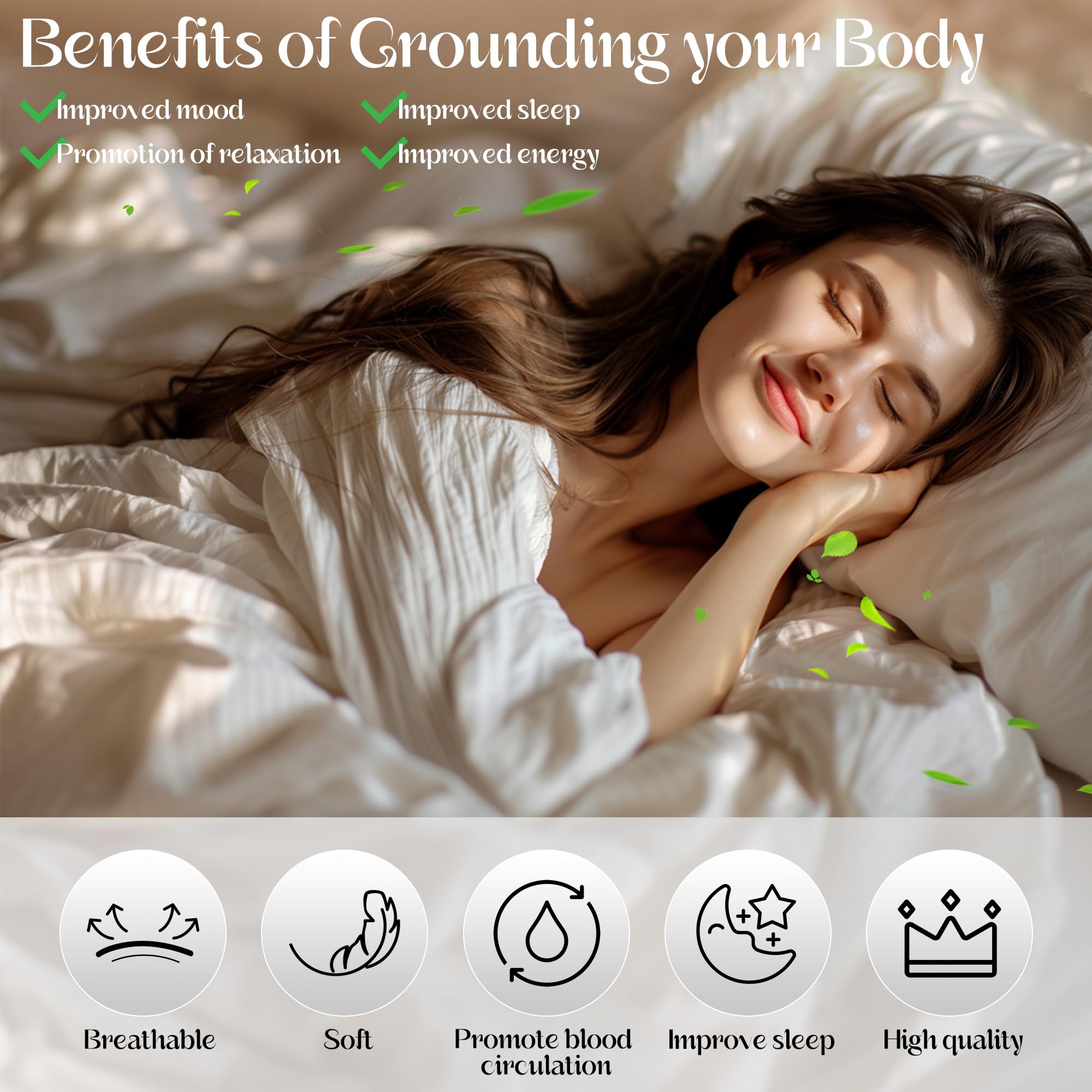 Grounding Mat for Bed, Enjoy The Grounding Effect Indoors, for Better Sleep, Pain and Stress Relief, Grounding Mat Set Comes wit
