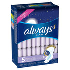 Always Maxi, Size 5, Extra Heavy Overnight Pads with Flexi-Wings, Unscented, 27 Count. 2 Pack. (Includes (2) 27-Count Packages S
