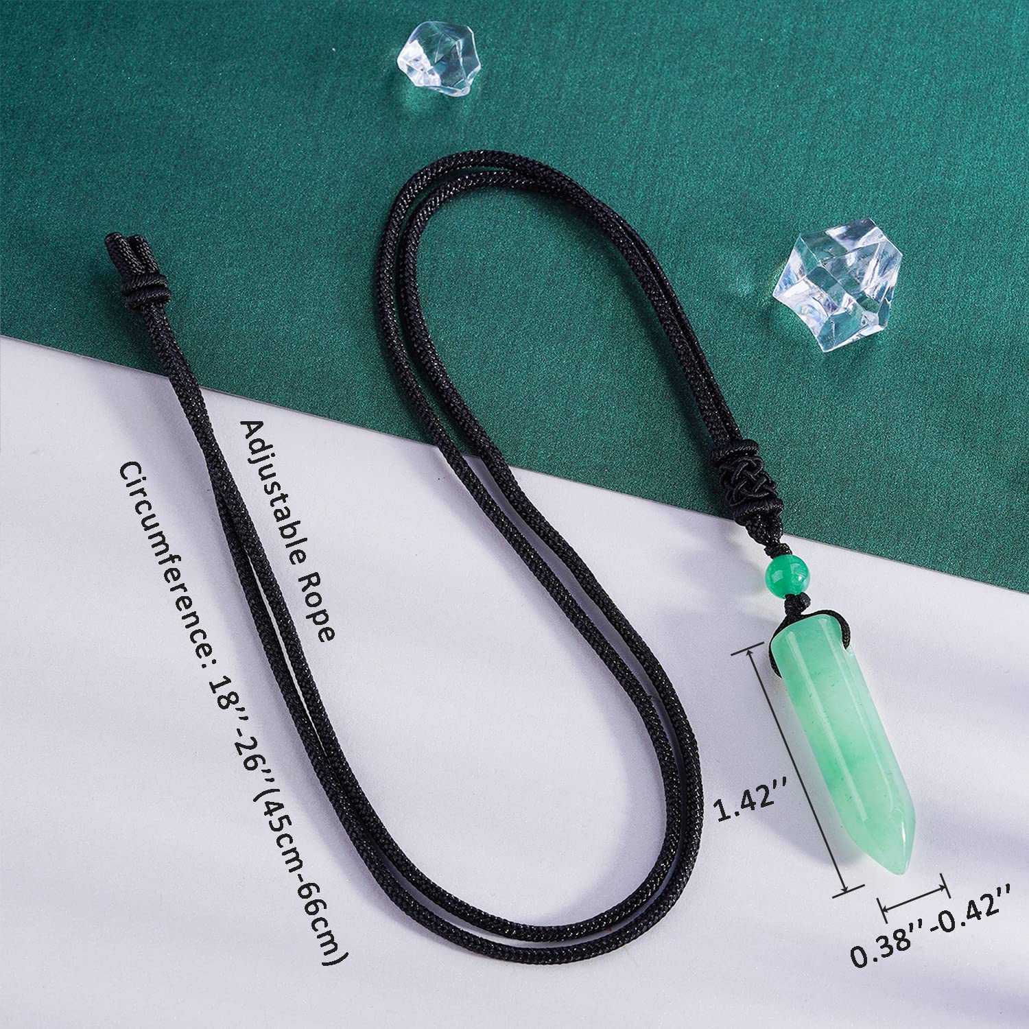 TIKCAUZ Green Aventurine Hexagonal Necklace Natural Crystal Point Pendant with Adjustable Rope Reiki Healing Stone Necklace Hand