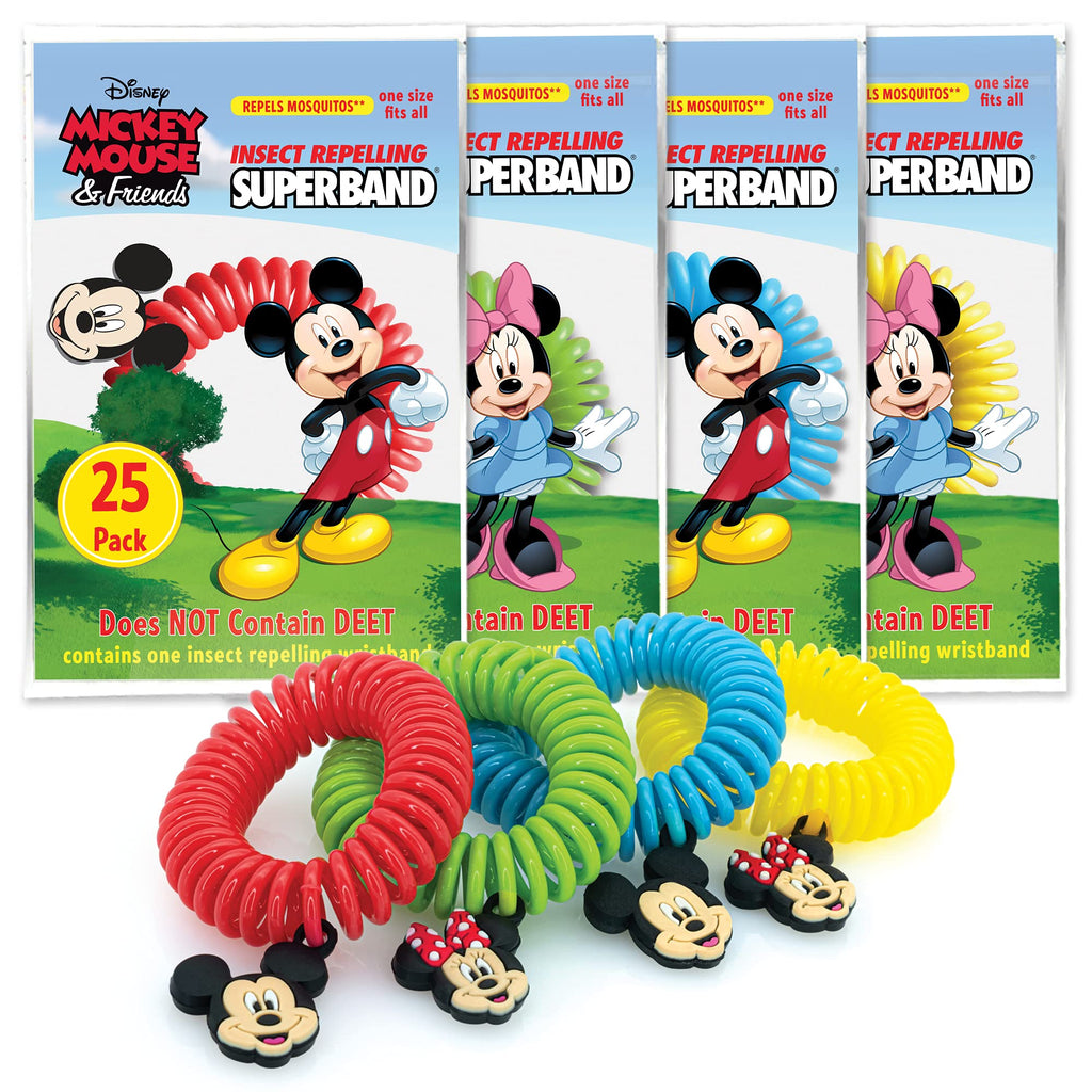 Superband Classic Disney (Pack of 25) - for Kids & Adults - All Insect & Mosquito Repelling Wristband with Mickey and Minnie Mou