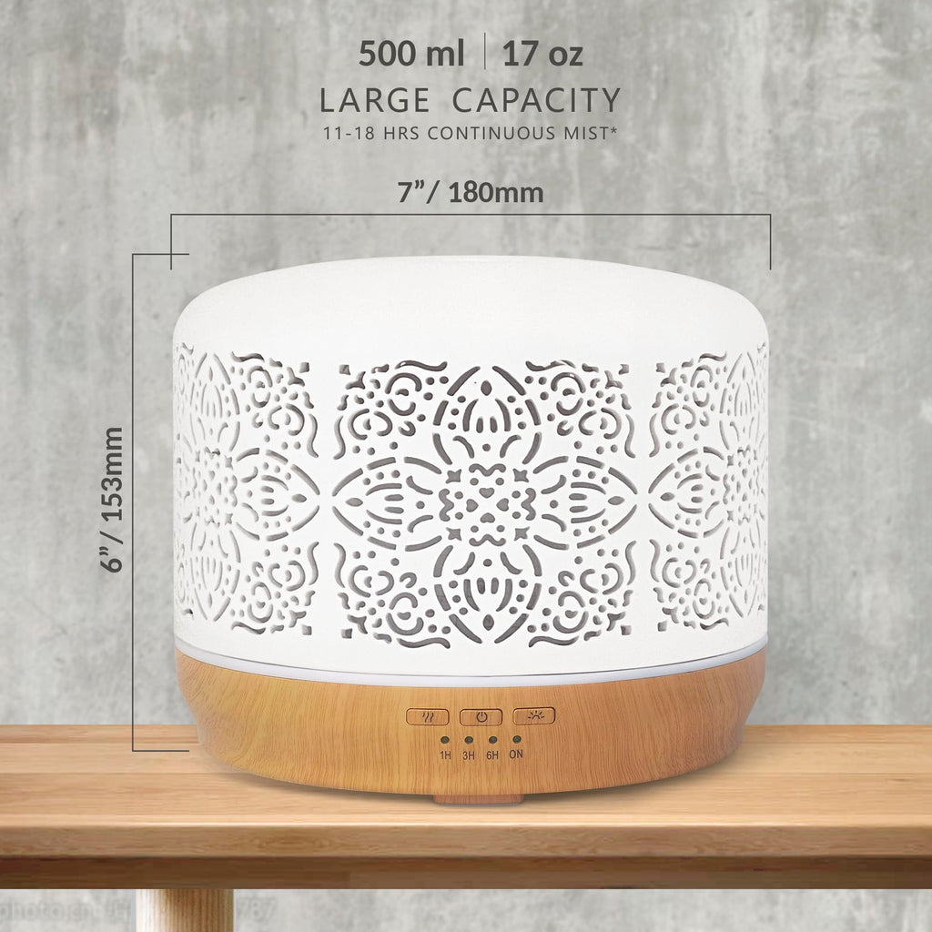 Earnest Living Essential Oil Diffuser White Ceramic Diffuser 500 ml Timers Night Lights and Auto Off Function Home Office Humidi