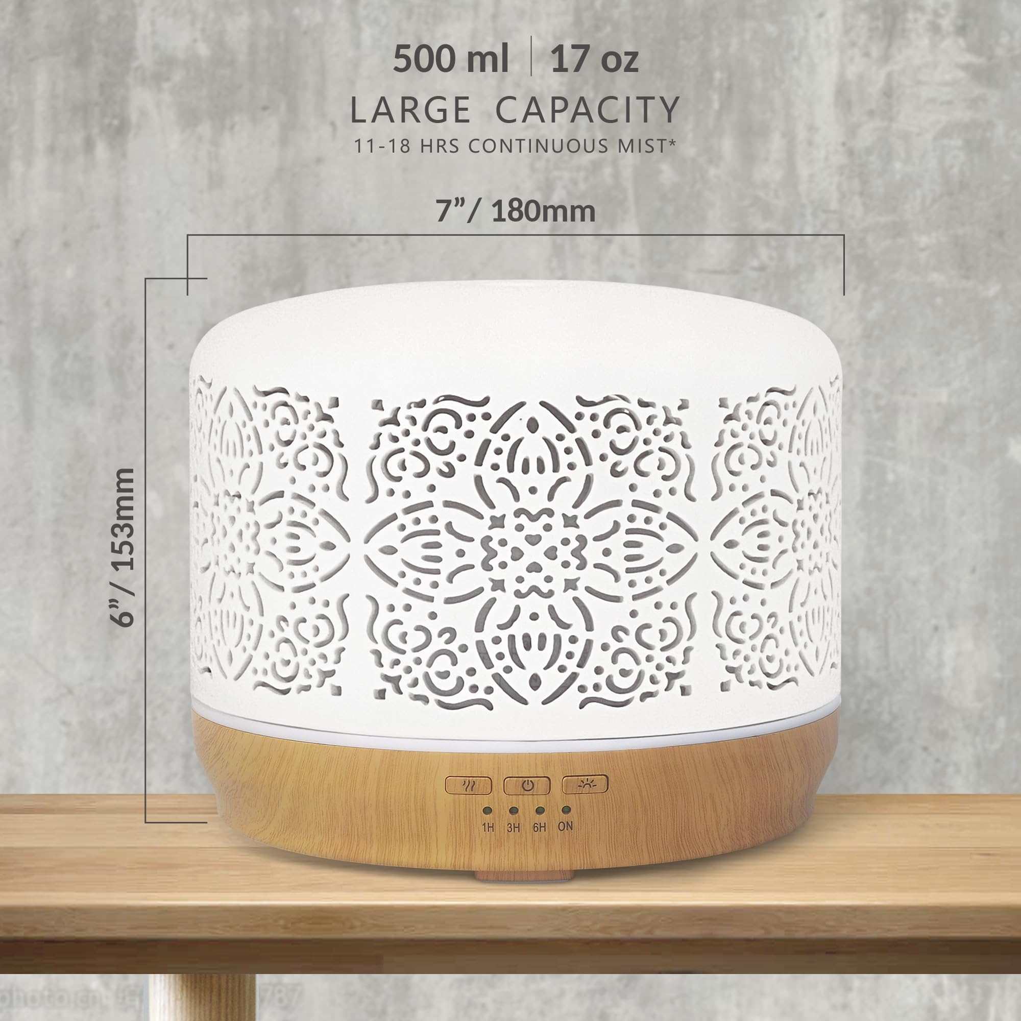 Earnest Living Essential Oil Diffuser White Ceramic Diffuser 500 ml Timers Night Lights and Auto Off Function Home Office Humidi