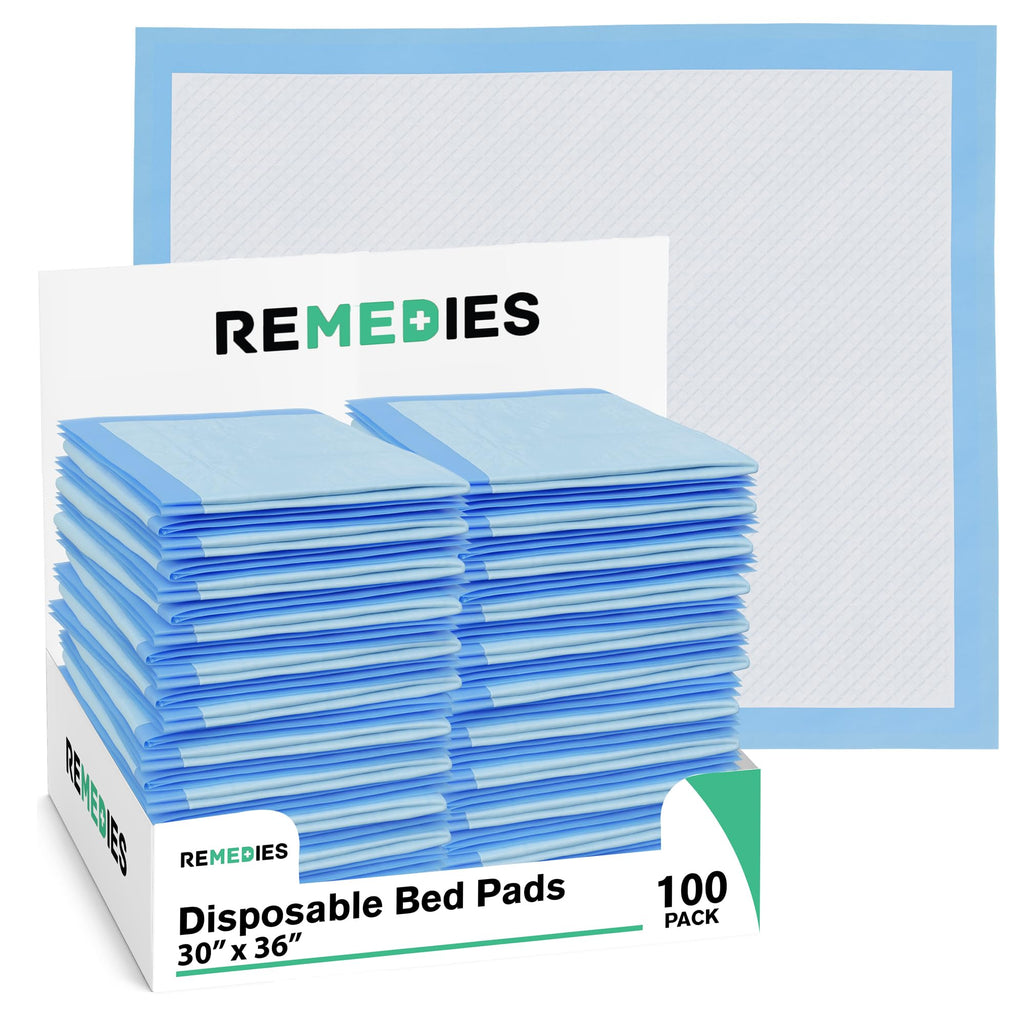 Remedies - Disposable Bed Pads 30 x 36 - 100 Count - Large Bed Pads for Incontinence - Seniors, Adults & Kids Chucks Pads - Adul