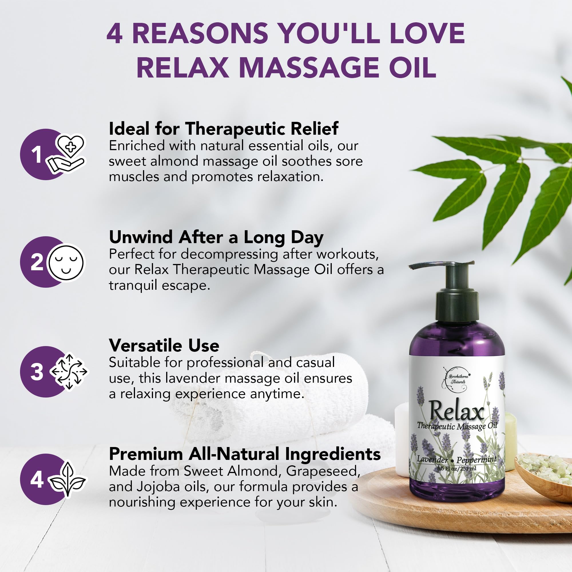 Relax Therapeutic Body Massage Oil - with Best Essential Oils for Sore Muscles & Stiffness - Lavender, Peppermint & Marjoram - A