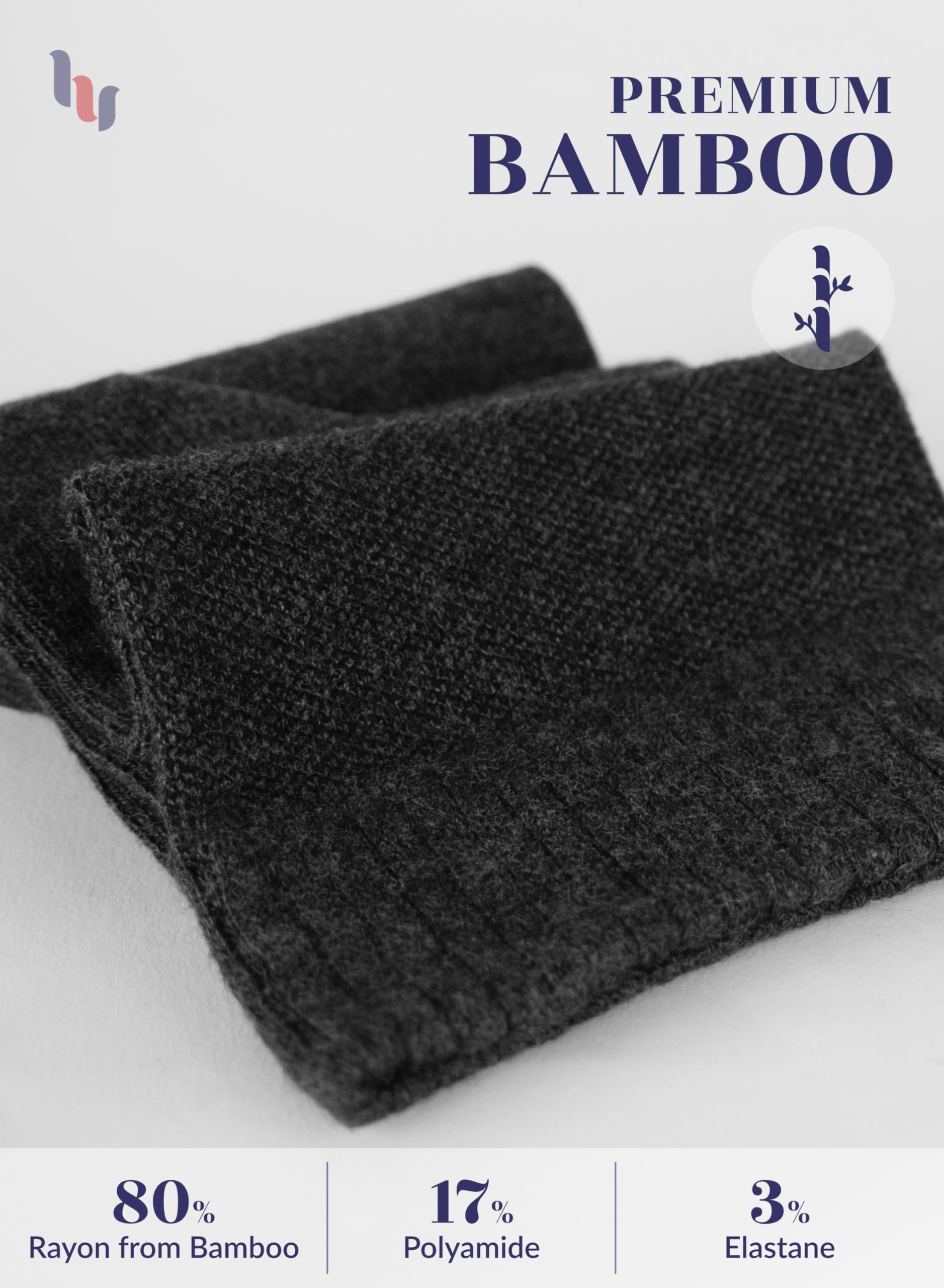 Hugh Ugoli Diabetic Socks for Men, Loose Ankle Socks Bamboo, Extra-Wide, Thin, Seamless Toe and Non-Binding Top, 4 Pairs, Charco