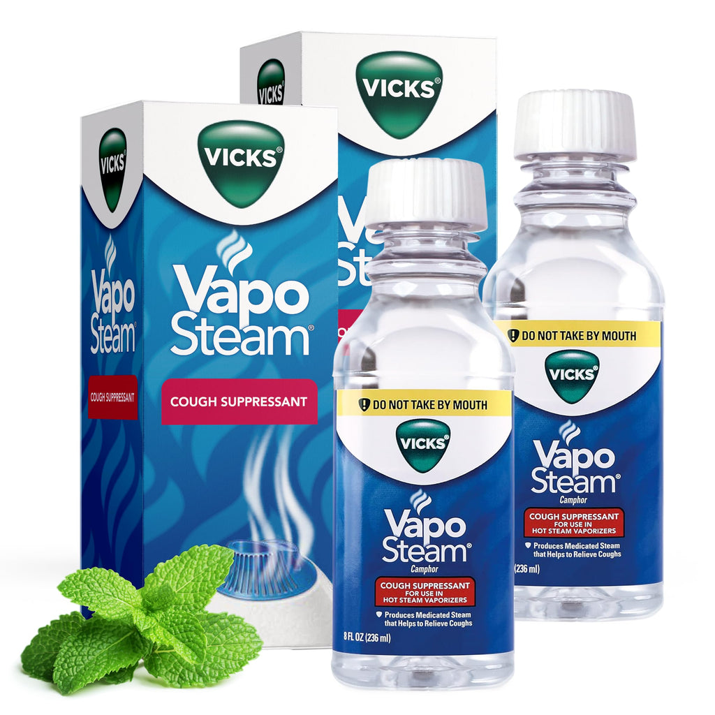 Vicks VapoSteam Medicated Liquid with Camphor, a Cough Suppressant, 8 Oz - VapoSteam Liquid Helps Relieve Coughing, for Use in V