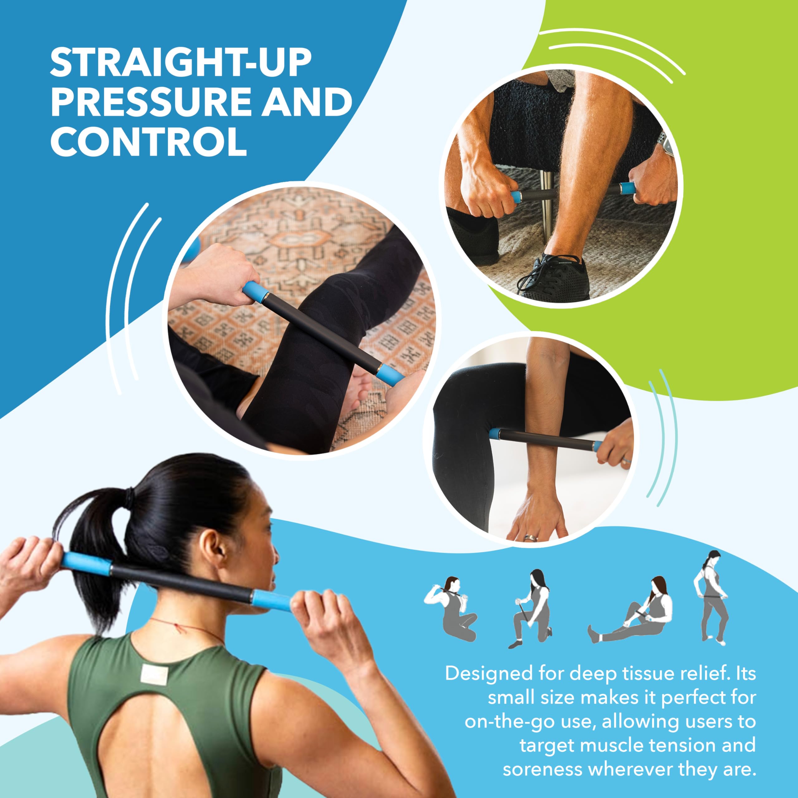 RAD Rod Mini Massage Roller Stick - Myofascial Release Roller for Legs, Shoulders, Neck, Back, Arm - Muscle Roller for Athletes