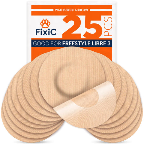 Fixic Libre 3 Sensor Covers - 25 Pack Small Size - Perfect Freestyle Adhesive Patches for Libre 3 & Plus Sensors - No Glue in th