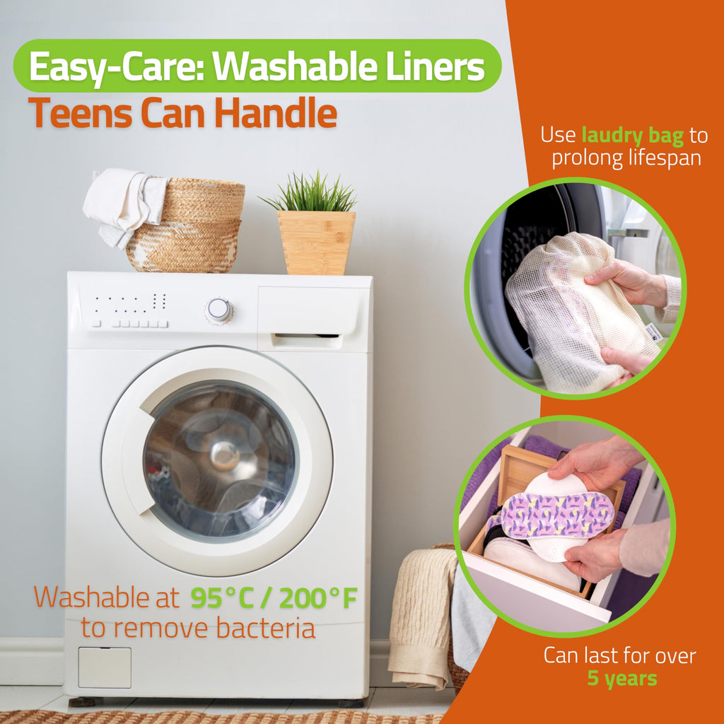 Non-Slip Reusable Panty Liners for Teen Girls (Small, 7-Pack); High-Temp Washable Organic Cotton Cloth Liners; Stay Fresh & Dry,