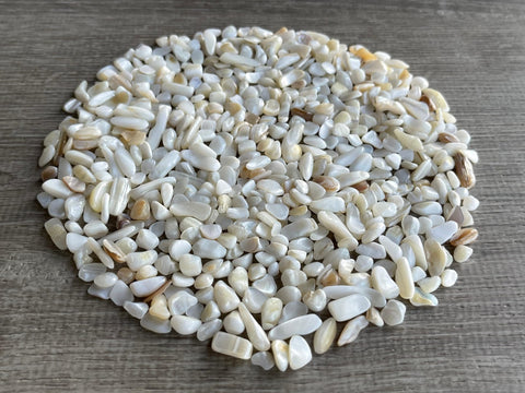 GAF TREASURES 2 oz Lot Natural Semi Tumbled Gemstone Chips, Crushed Mini Crystals, Undrilled Crystal Chips (Mother of Pearl)