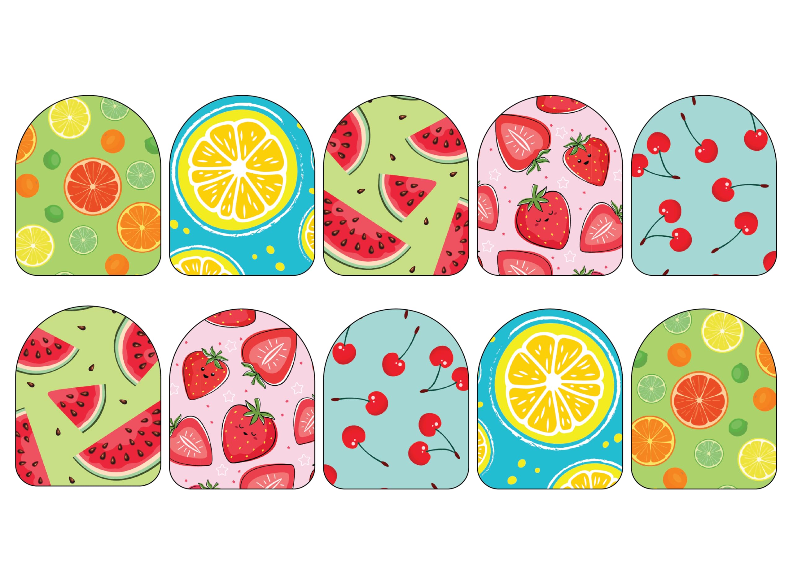 Glucomart Fabic Stickers for Omnipod (10 Count) - Maximum Strength, Waterproof & Hypoallergenic (Fruits Variety Pack) (Omnipod S