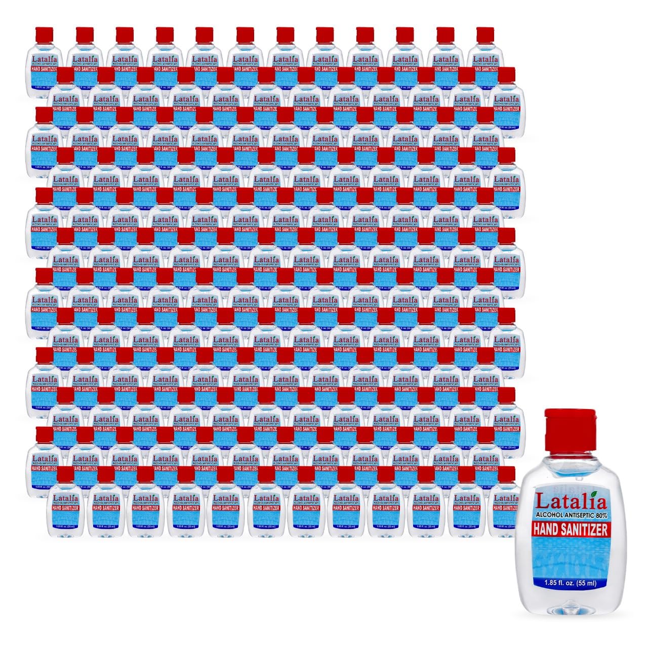 Latalia Mini Hand Sanitizer - Pack of 96 Travel Hand Sanitizers - Unscented Mini Clean Scent Non-Drying Gel (55ml & 1.85 fl. oz)