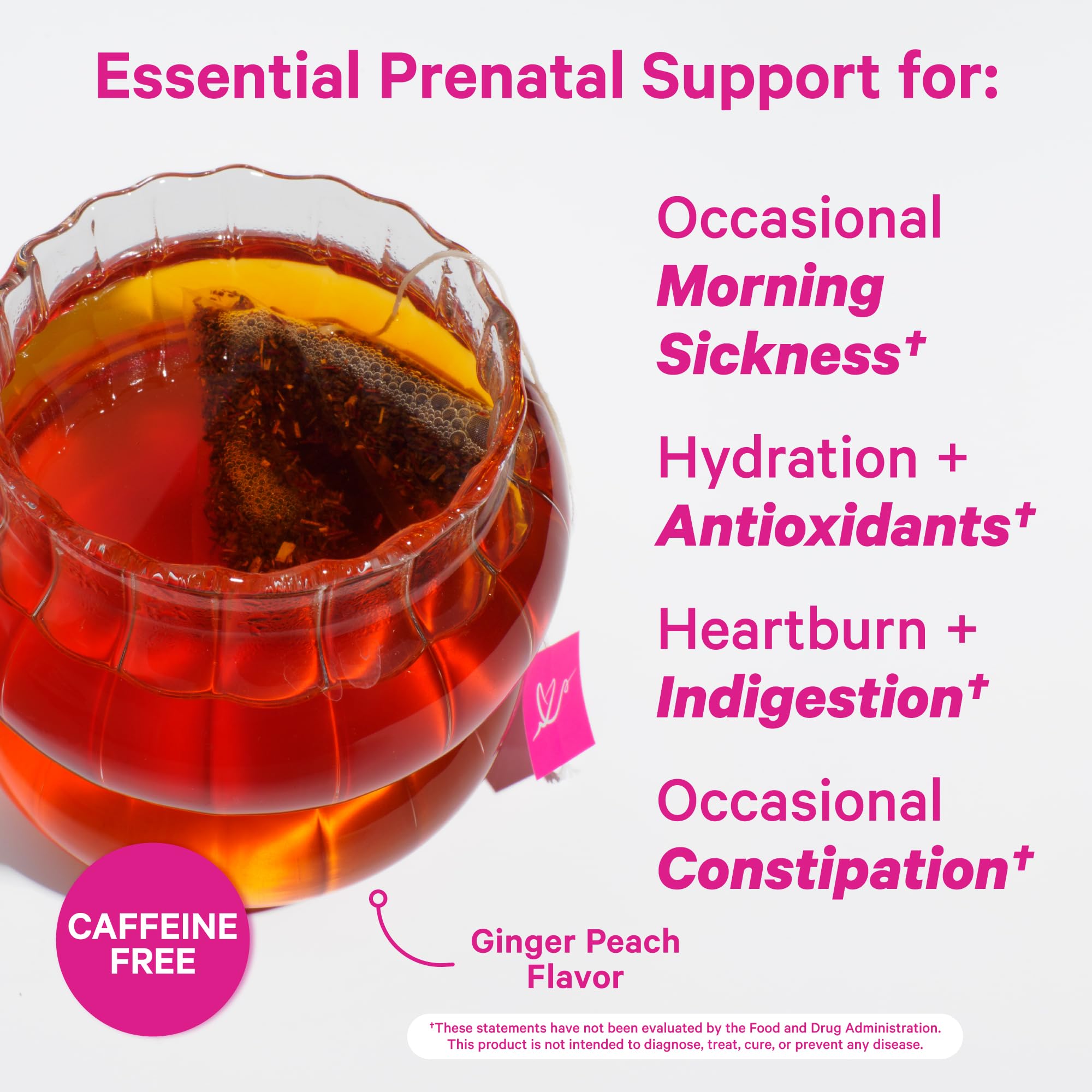 Pink Stork Organic Morning Sickness Pregnancy Tea - Hot or Iced Tea - Prenatal Heartburn, Indigestion, and Constipation Support