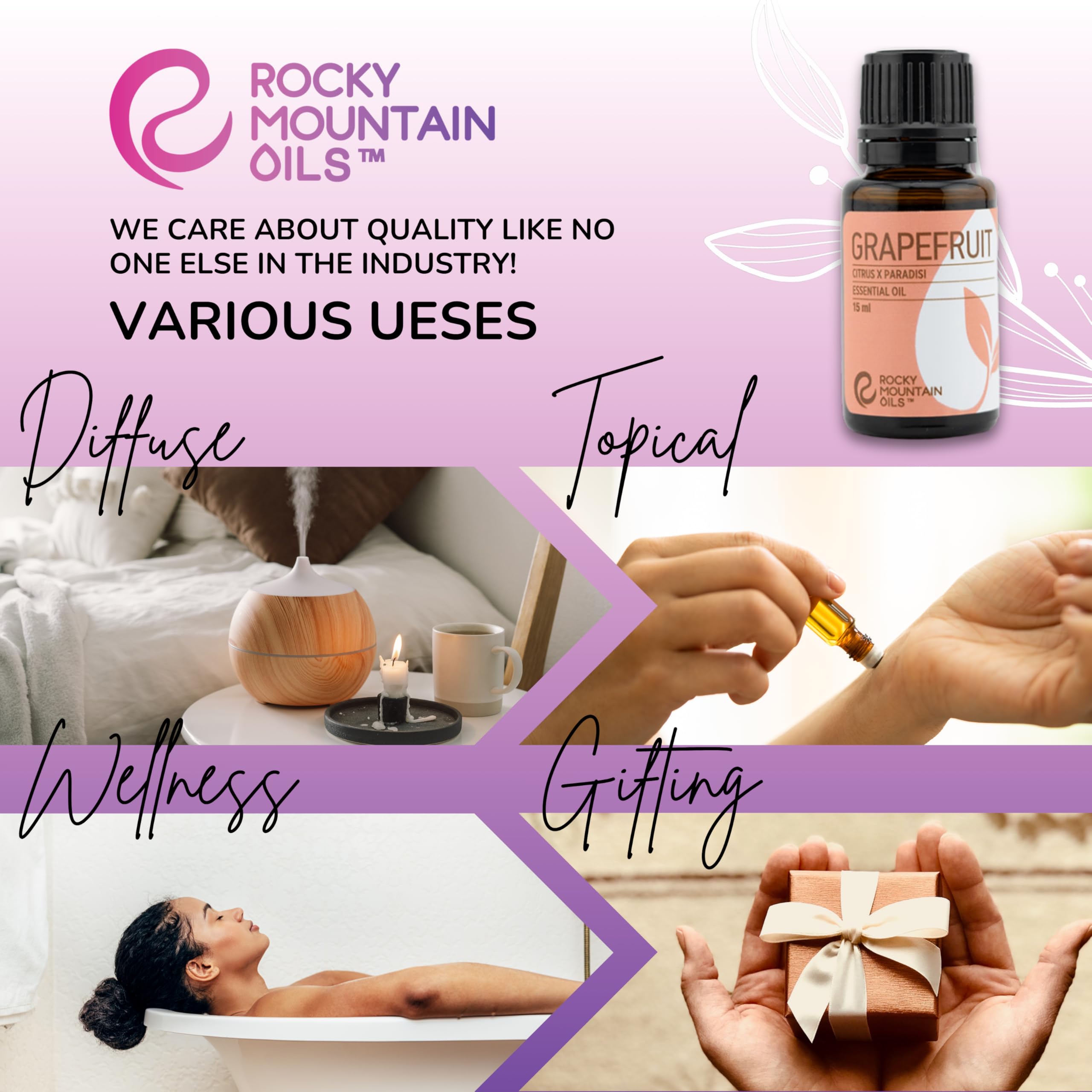 Rocky Mountain Oils Grapefruit Essential Oil 15 ml - Pure Essential Oils for Diffusers | Organic Grapefruit Aroma Blends for Hom