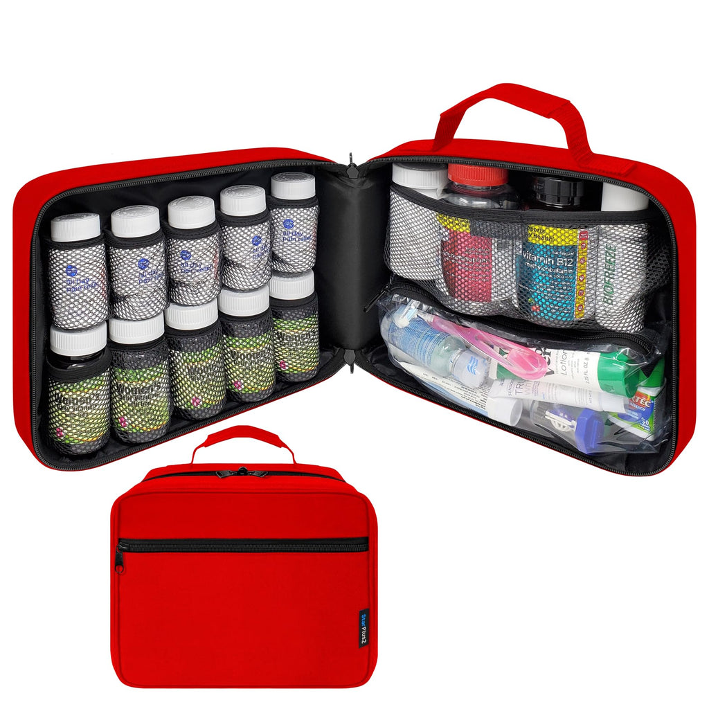 StarPlus2 Large Padded Pill Bottle Organizer, Medicine Bag, Case, Carrier for Medications, Vitamins, and Medical Supplies with F