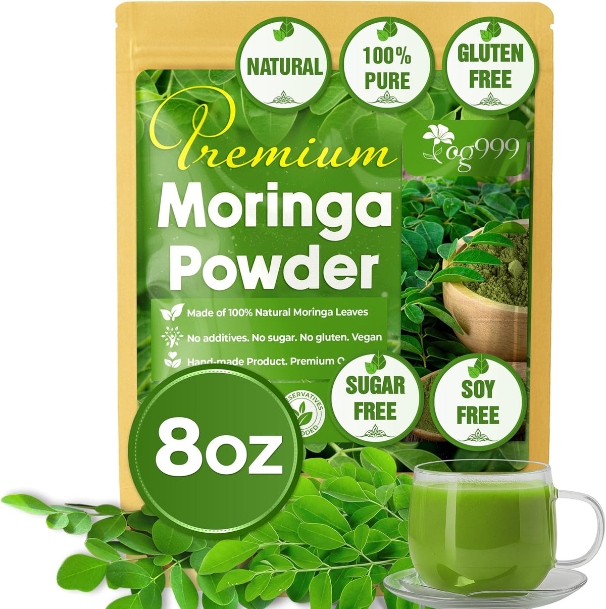 Premium Moringa Leaf Powder, 100% Natural and Pure from Moringa Leaves, No Additives, No Gluten, No Sugar, Vegan