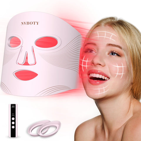 NVBOTY LED Face Mask Light Therapy, 4 Modes Portable Red Light Therapy for Face with 2000mAh Rechargeable Remote, Blue, Orange, 