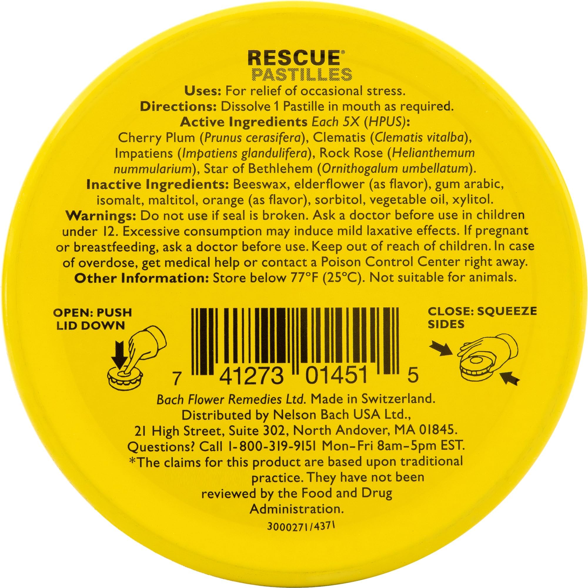 Bach RESCUE PASTILLES, Orange and Elderflower Flavor, Natural Stress Relief Lozenges, Homeopathic Flower Essence, Vegetarian, Gl