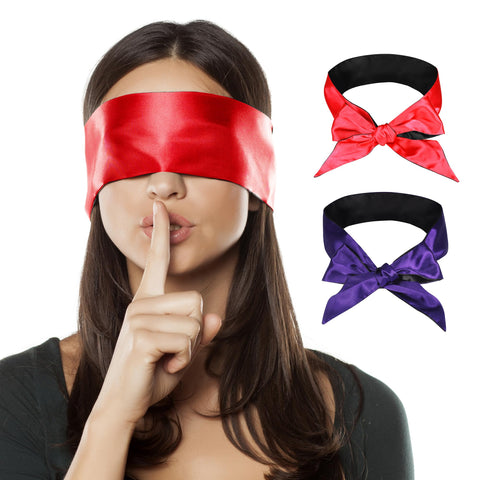 FRESHME 2pc Satin Sleep Mask - Lightweight Blindfold Eye Mask Cover for Women Men Couples Night Gift, Valentine's Day Gift Doubl