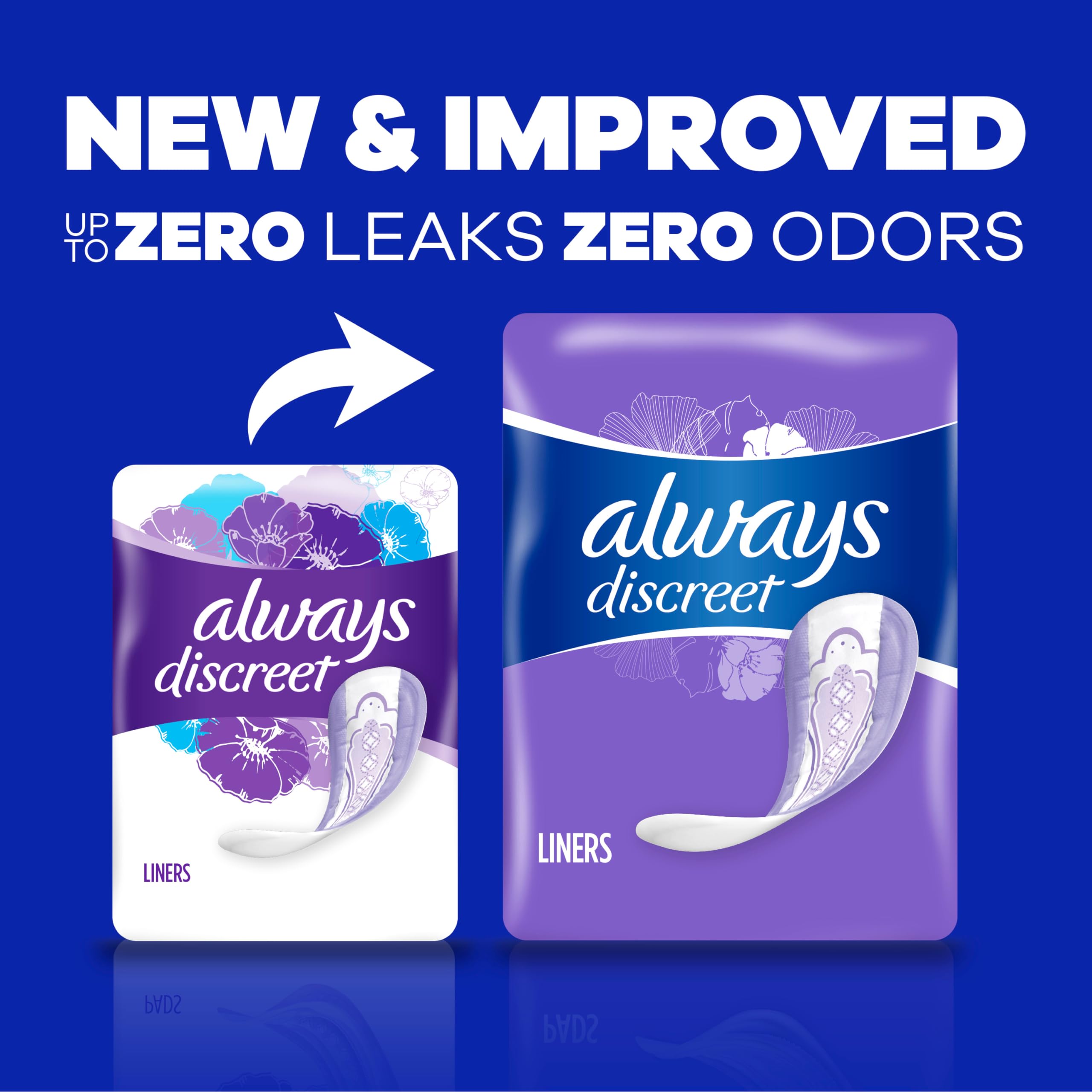 Always Discreet Adult Incontinence & Postpartum Liners for Women, Size 2, Very Light Absorbency, Long Length, 111 Count x 2 Pack