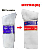 LM 12 Pairs Diabetic Crew Socks Unisex 9-11, 10-13, 13-15 Black Grey White (9-11, White)