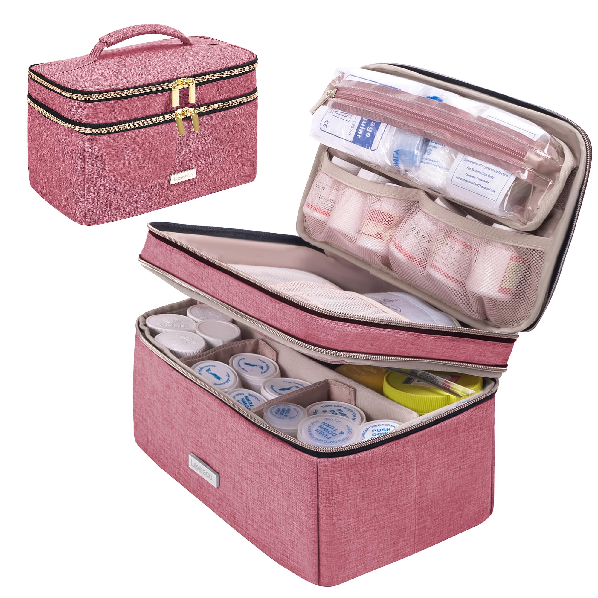 Lexeeco Medicine Storage Bag Pill Bottle Organizer with Portable Small Pouch Travel Medication Bottle Organizer for Emergency Ho
