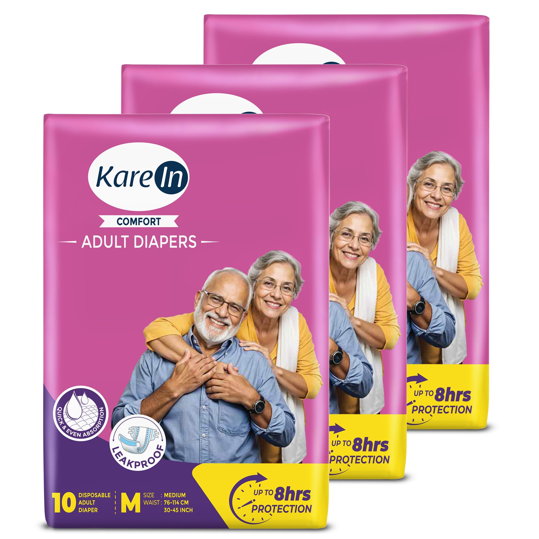 Karein Comfort Adult Diaper Tape M Size, Medium, Waist (75100 Cm 3040), 30 Unit, Long Protection Hour, Unisex, Quick & Even 