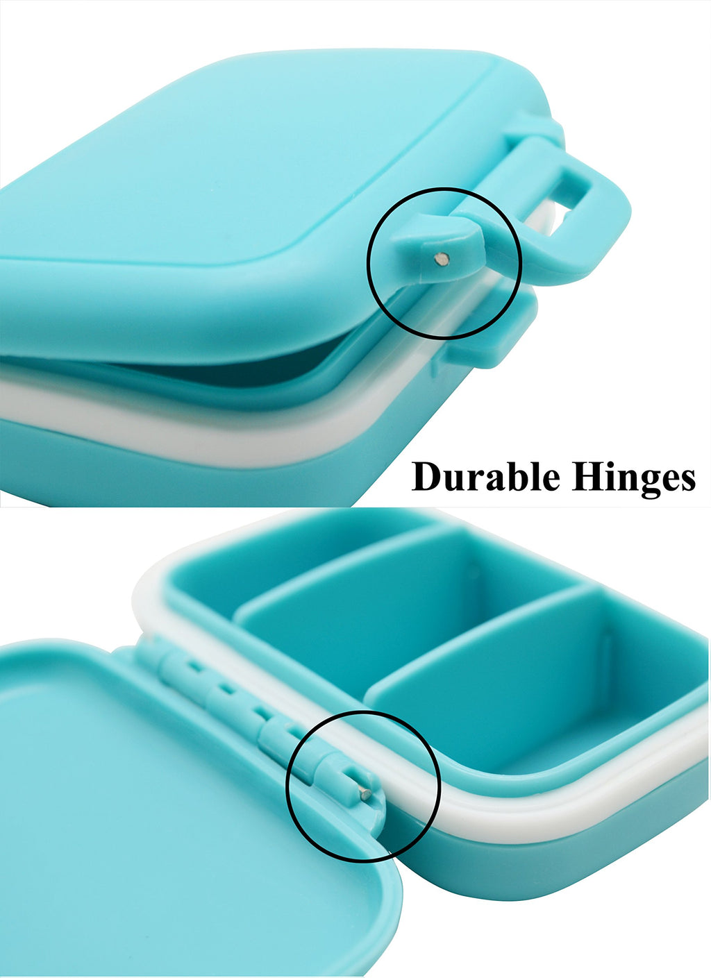 Meta-U Small Pill Box Supplement Case for Pocket or Purse - 3 Removable Compartments Travel Medication Carry Case - Daily Vitami