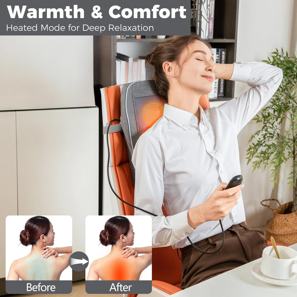 Brelley Shiatsu Neck and Back Massager with Heat, Deep Tissue Kneading Massage Pillow, Electric Massagers with Bi-Directional Ro