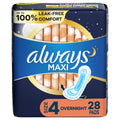 Always Maxi Feminine Pads for Women, Size 4 Overnight Absorbency, Without Wings, Unscented, 28 Count