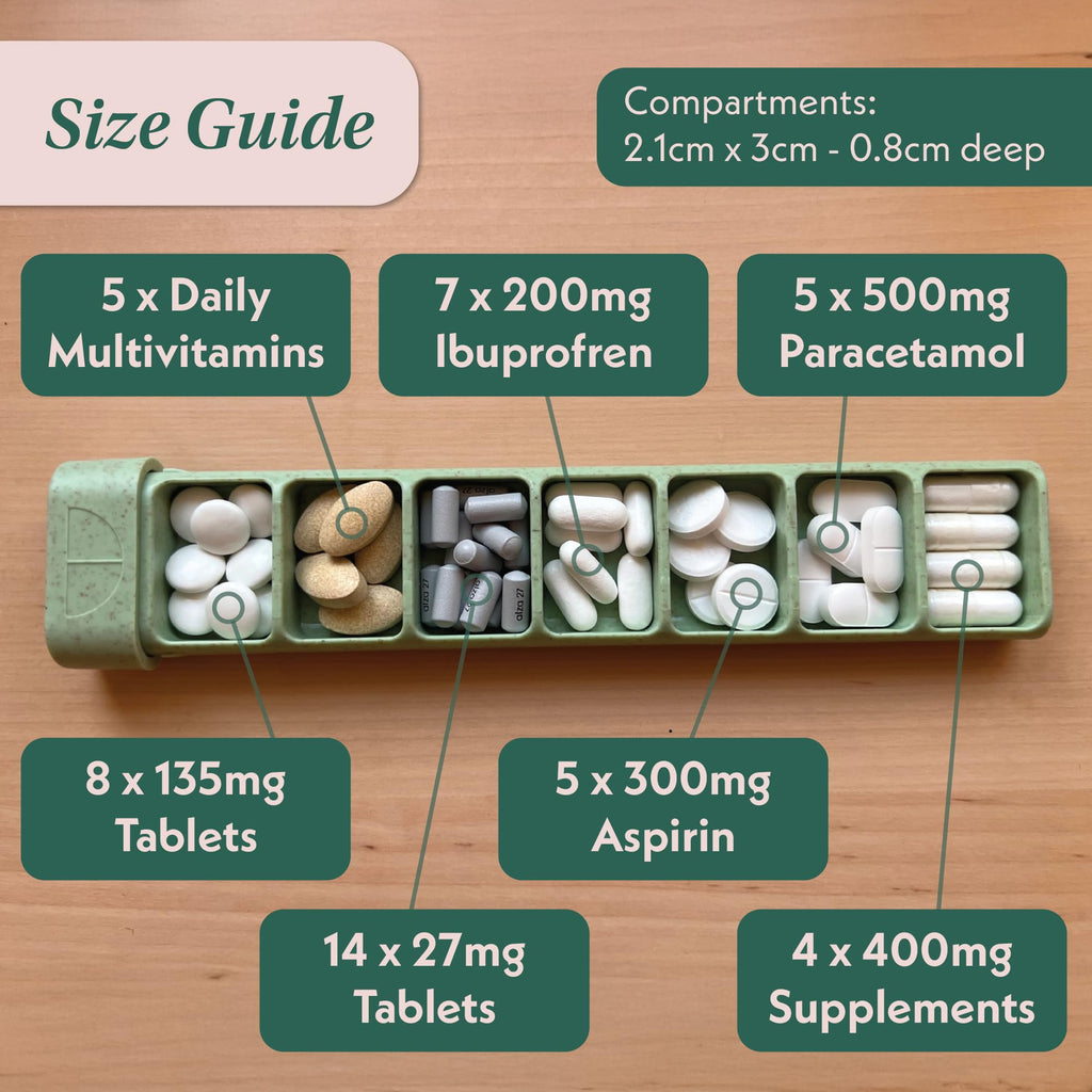 Pillar - 7 Day Pill Box Organizer | BPA-Free Wheat Straw Pill Organizer | Beautiful Tablet Organizer for Travel and Home (Cool G