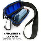 CASEMATIX Asthma Inhaler Travel Case with Lanyard and Clip-on Keychain Carabiner, Includes Inhaler Holder Case Only, Black