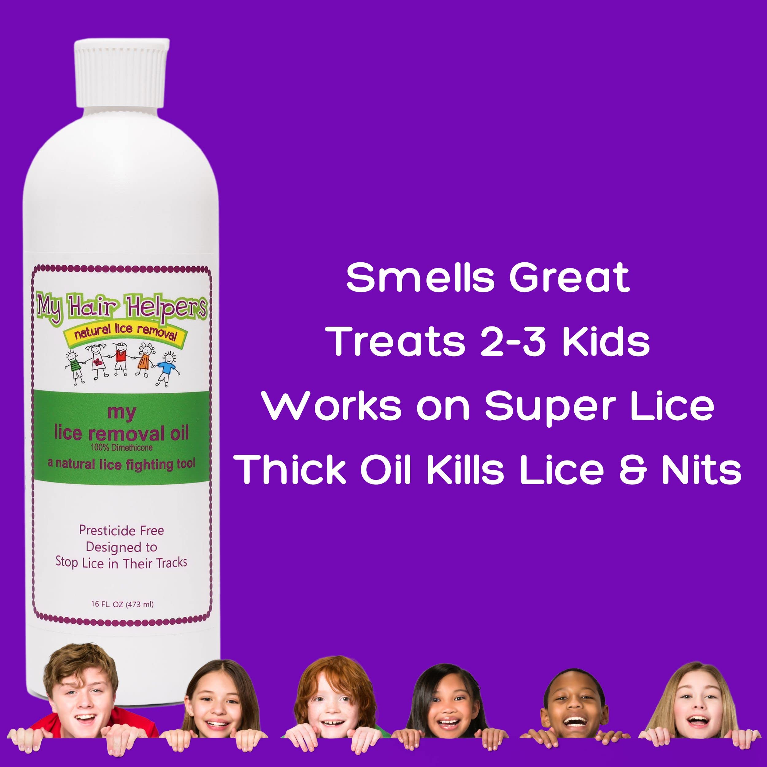 My Hair Helpers Dimethicone Oil for Lice and Nits, Traps Bugs and Their Eggs, 16 fl Ounces, Works on 2-3 Kids