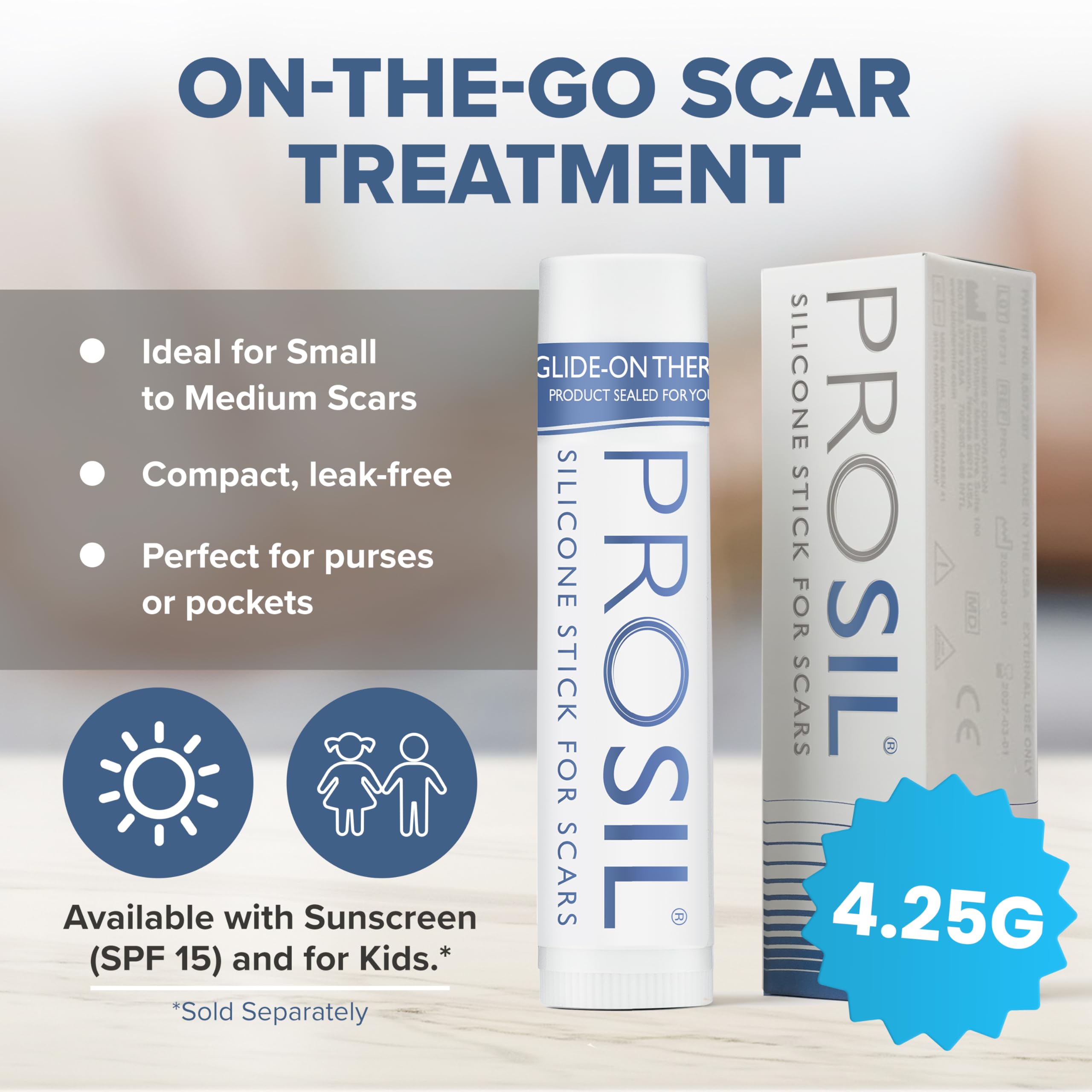 PROSIL Silicone Scar Stick 4.25g - Effective Scar Treatment with Premium-Grade Silicone - Compact, Mess-Free, Glide-on Applicati