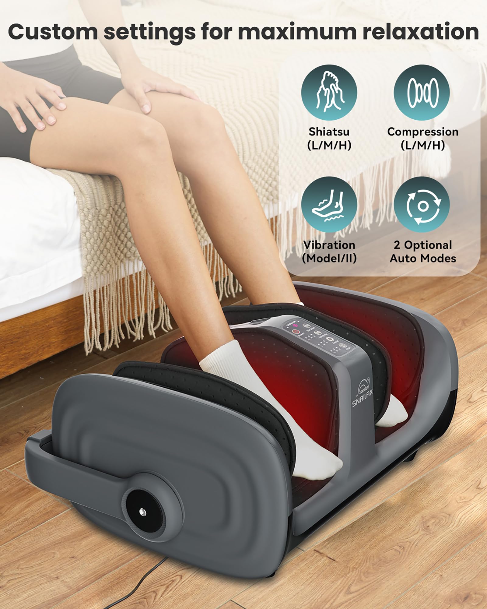 Snailax Shiatsu Foot Massager with Heat, Foot Calf Massager for Plantar Fasciitis, Deep Kneading Rolling Compression, Leg Massag