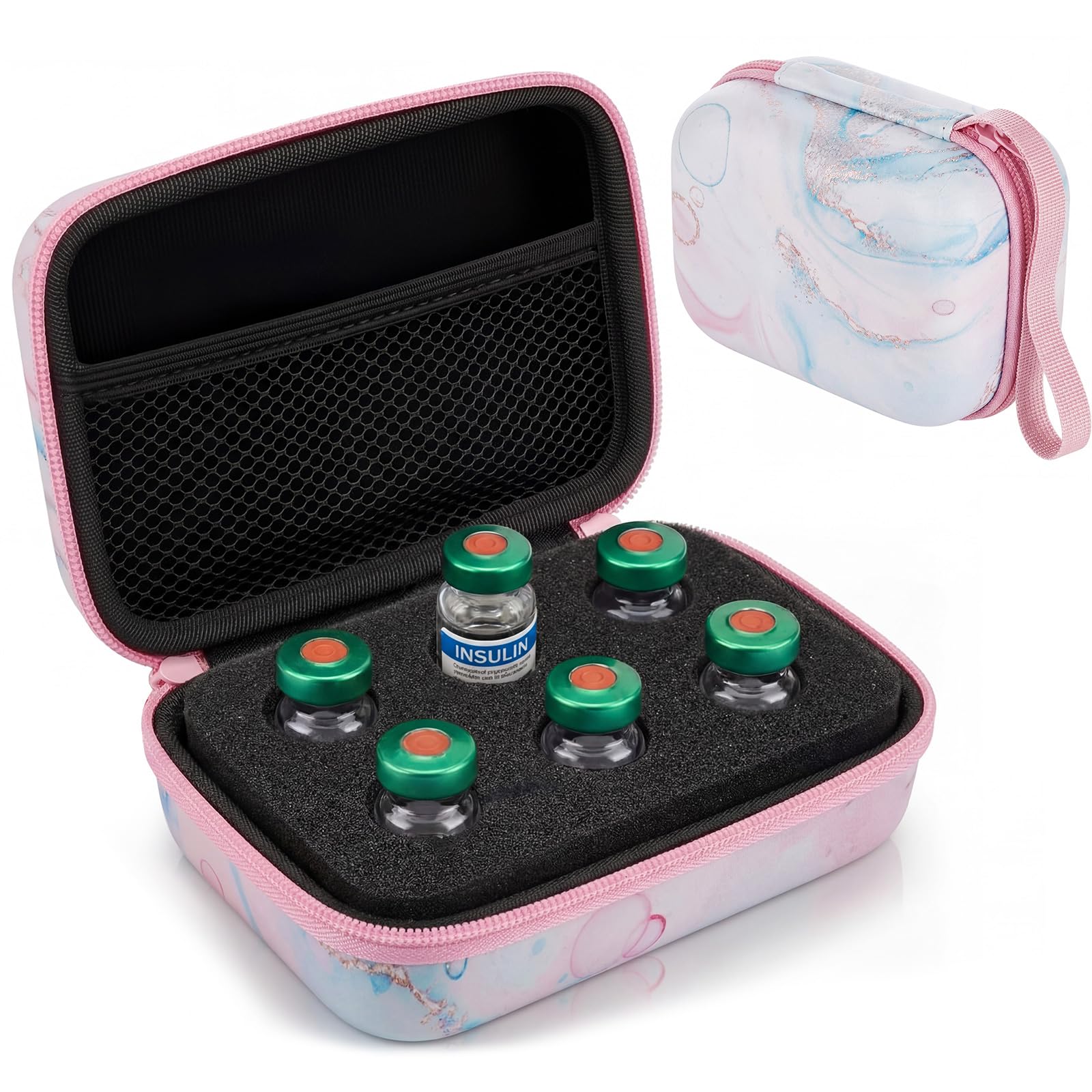 Teenyyou 6 Slots Insulin Peptide Fridge Carrying Case Marble Vial Holder Storage Protector Bag, Fits Standard 10ml Vials, Insuli