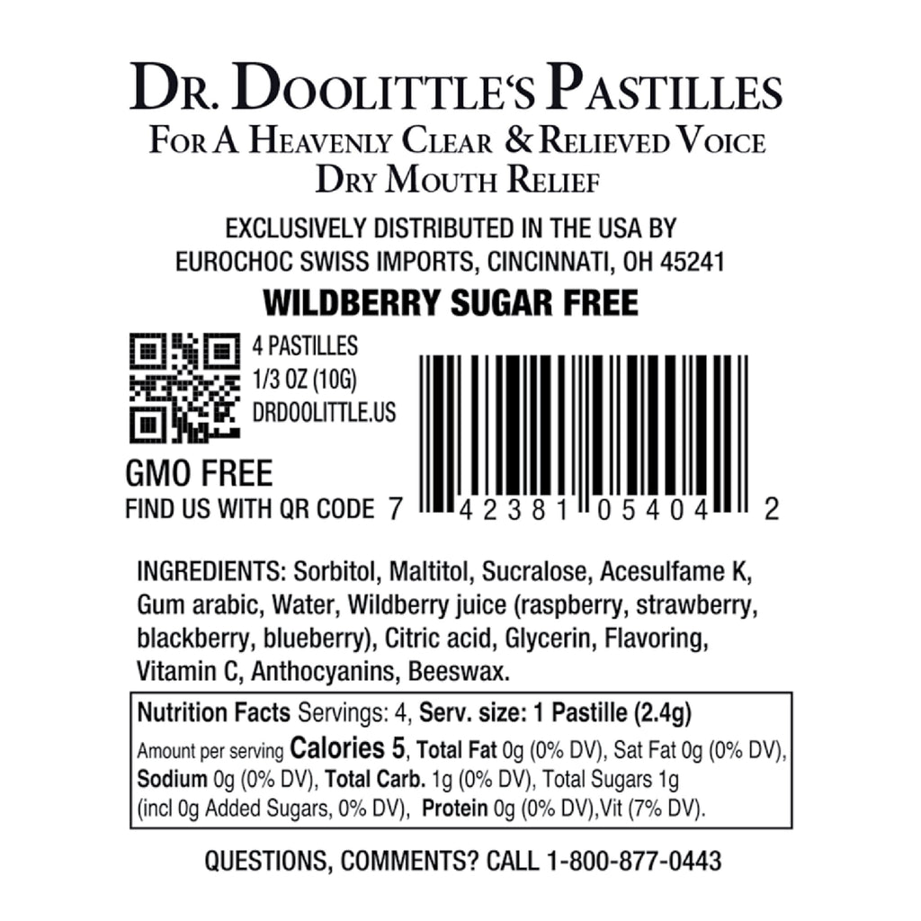 Dr. Doolittles Sugar Free Soft Fruit Pastilles for Voice and Throat, Wild Berries Flavor, Travel Size Bag,0.33 ounces approximat