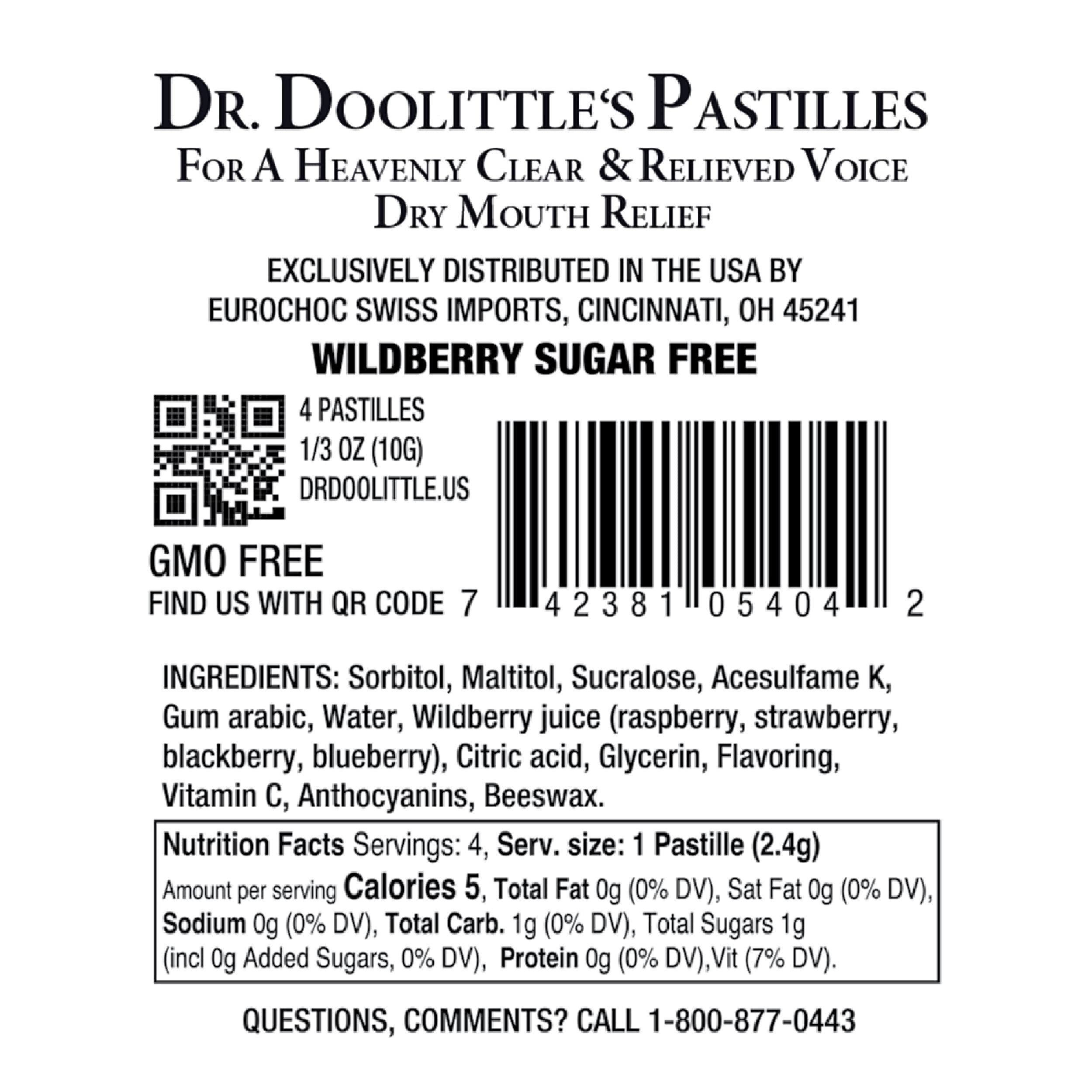 Dr. Doolittles Sugar Free Soft Fruit Pastilles for Voice and Throat, Wild Berries Flavor, Travel Size Bag,0.33 ounces approximat