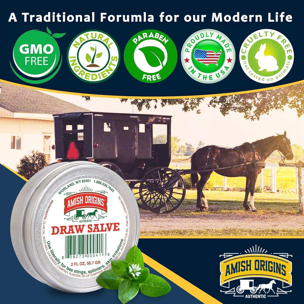 Amish Origins Draw Salve Ointment, 2 oz, for Ingrown Hair, Boil and Cyst, Maximum Strength Fast Acting for Splinters Remover, Bu
