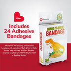 BioSwiss Bandages, Dinosaur Shaped Self Adhesive Bandage, Latex Free Sterile Wound Care, 24 Count