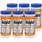 GOJO Fast Towels for Hands and Surface, Fresh Citrus Scent, 25 Count Large Fast Wipes Canister (Pack of 6) - 6282-06
