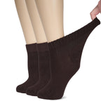 Hugh Ugoli Women's Bamboo Ankle Loose Fit Diabetic Socks, Soft, Seamless Toe, Wide Stretchy, Non-Binding Top, 3 Pairs, Dark Brow