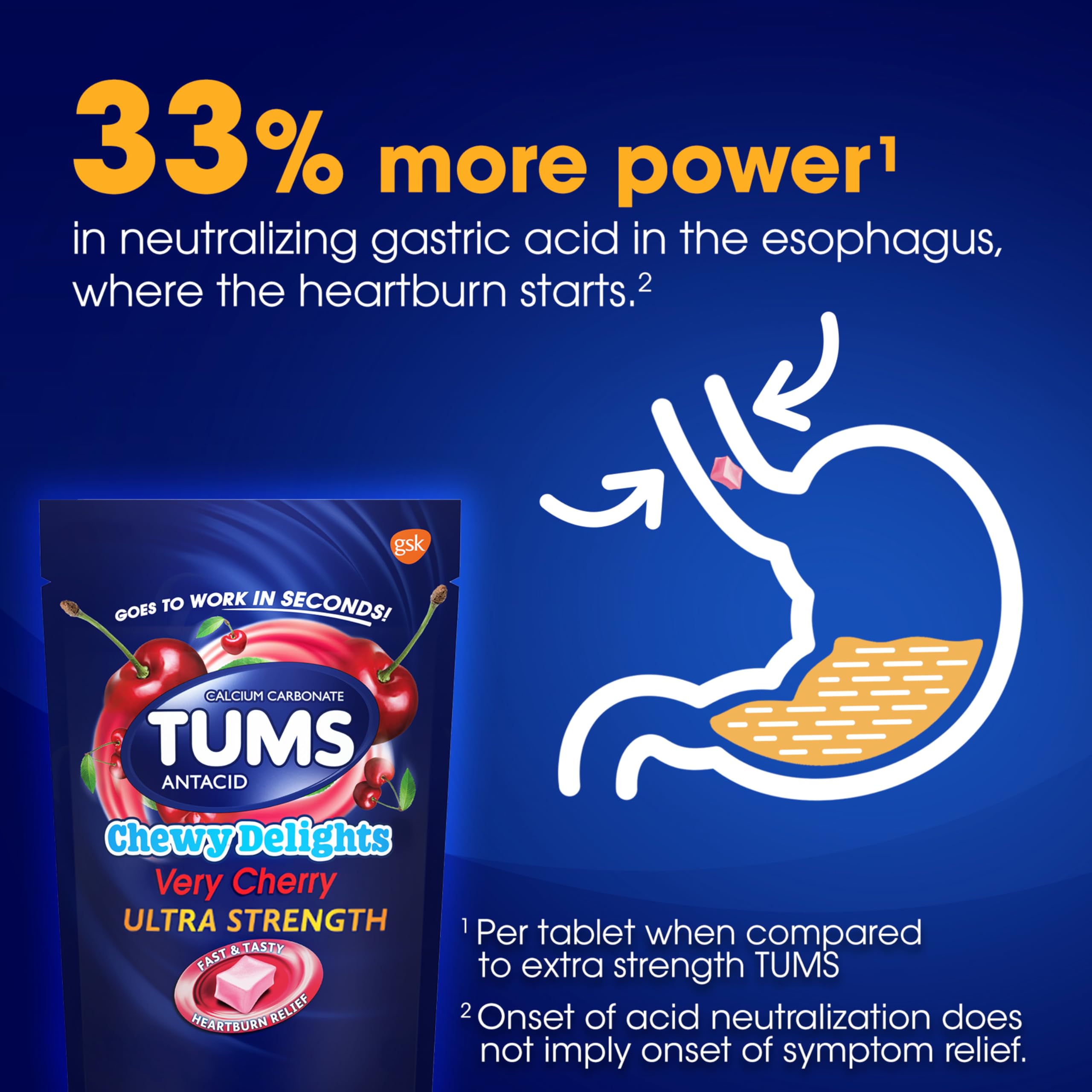 TUMS Chewy Delights Ultra Strength Antacid Soft Chews for Chewable Heartburn Relief and Acid Indigestion Relief, Very Cherry - 3