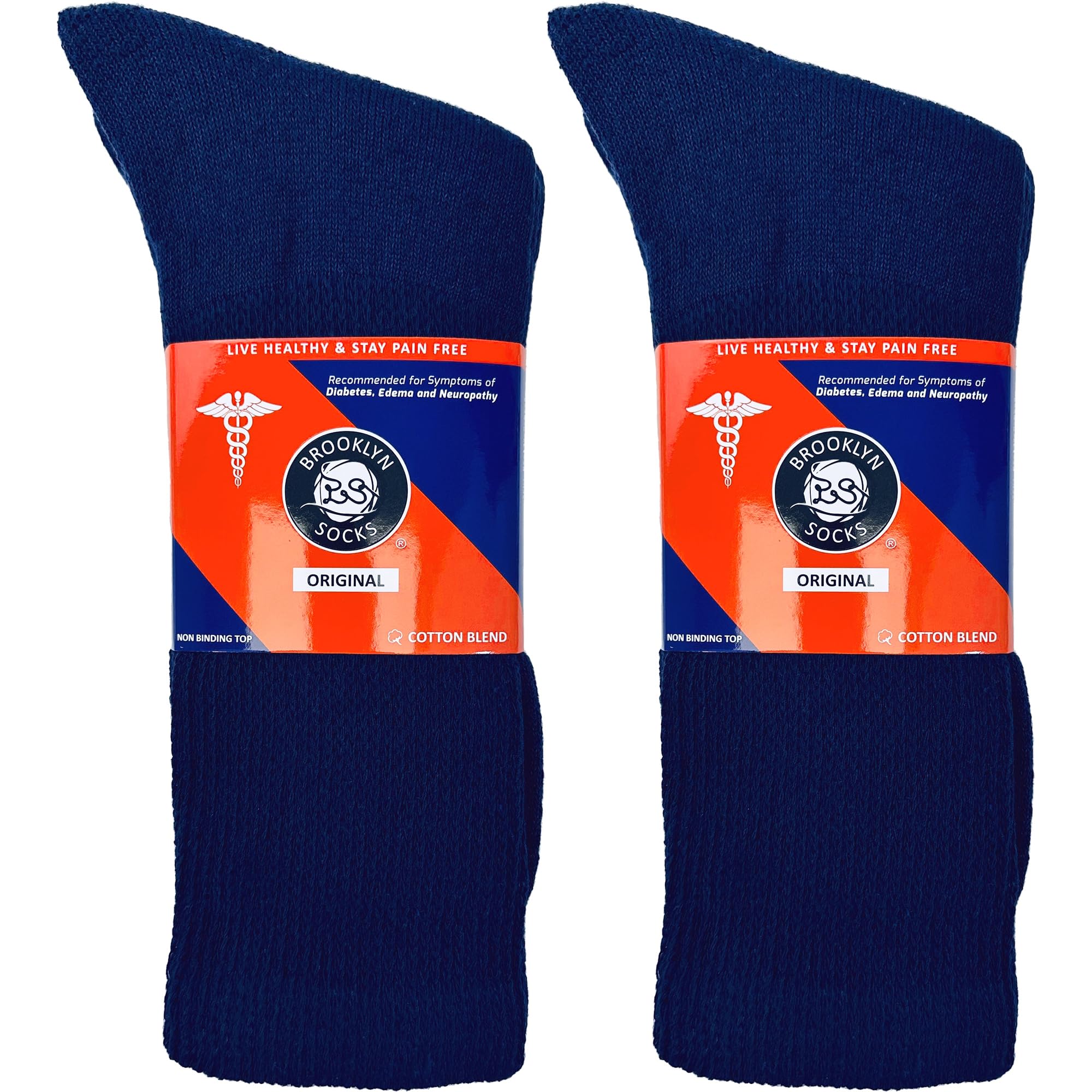6 Pairs of Cotton Diabetic Neuropathy Crew Socks (9-11, Fits Men's shoe size 7-9.5, Navy)