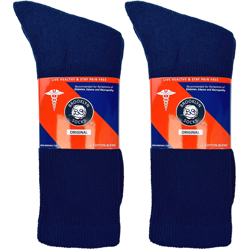 6 Pairs of Cotton Diabetic Neuropathy Crew Socks (9-11, Fits Men's shoe size 7-9.5, Navy)